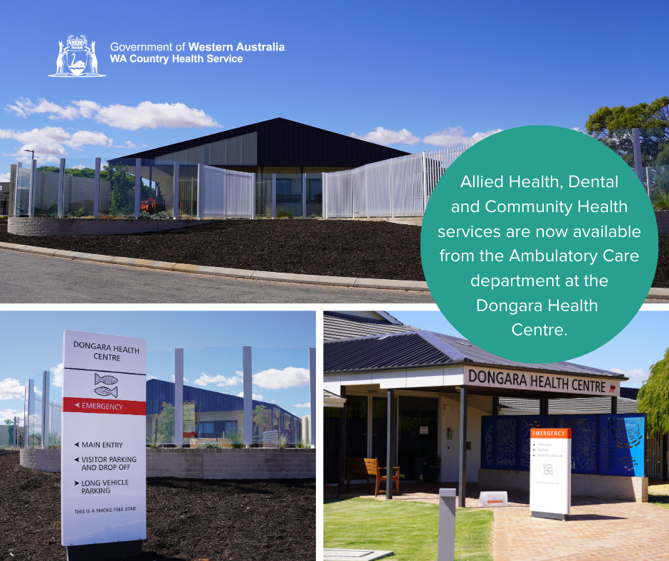 A composite picture featuring three views of the newly refurbished Dongara Health Centre.