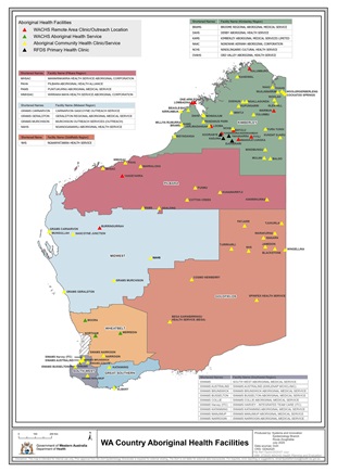 A map showing the location of Aboriginal health facilities in WA.