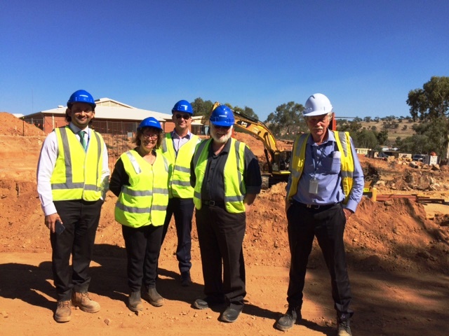 WACHS staff members visit the Northam Health Service construction site. From left to right are: Primary Health Manager Avon and Central Wheatbelt Alistair Pinto, Manager Clinical Services Jennifer Lee, Operations Manager Trenton Greive, Chief Operating Officer Operations Shane Matthews and Senior Project Manager Infrastructure and Planning, Graeme Leverington.