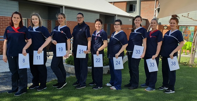 L-R Jackie Wells, Sophie McCreddon, Renae Binet, Tara Iley, Lukah Aris, Emma Stephens-Black, Catherine Hemsley, Chloe Ducas and Courtney Catalano. Midwife Tiffany Haddon is not pictured.