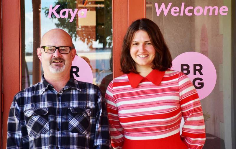 Artist Ross Vaughan with Amber Norrish from the Bunbury Regional Art Gallery