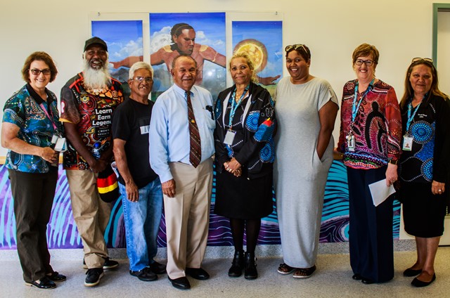Aboriginal artists with WACHS Regional Director South West Kerry Winsor (far left) and WACHS staff Debbie Easther and Glenda Humphries (far right).