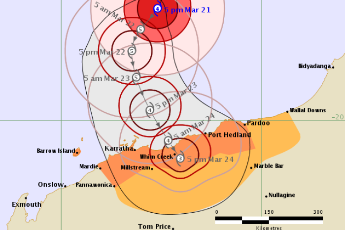 Weather Map of Port Hedland depicting Cyclone Veronica