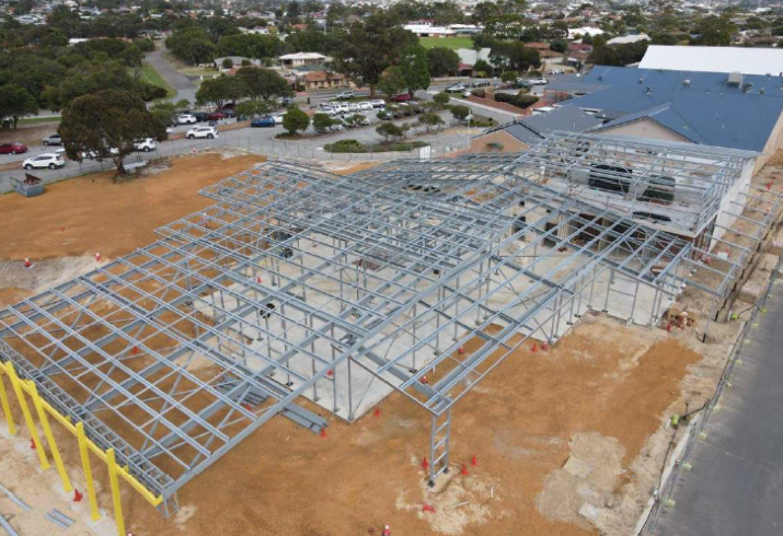 Structural steel frame on the site of the new Albany Radiation Oncology Service