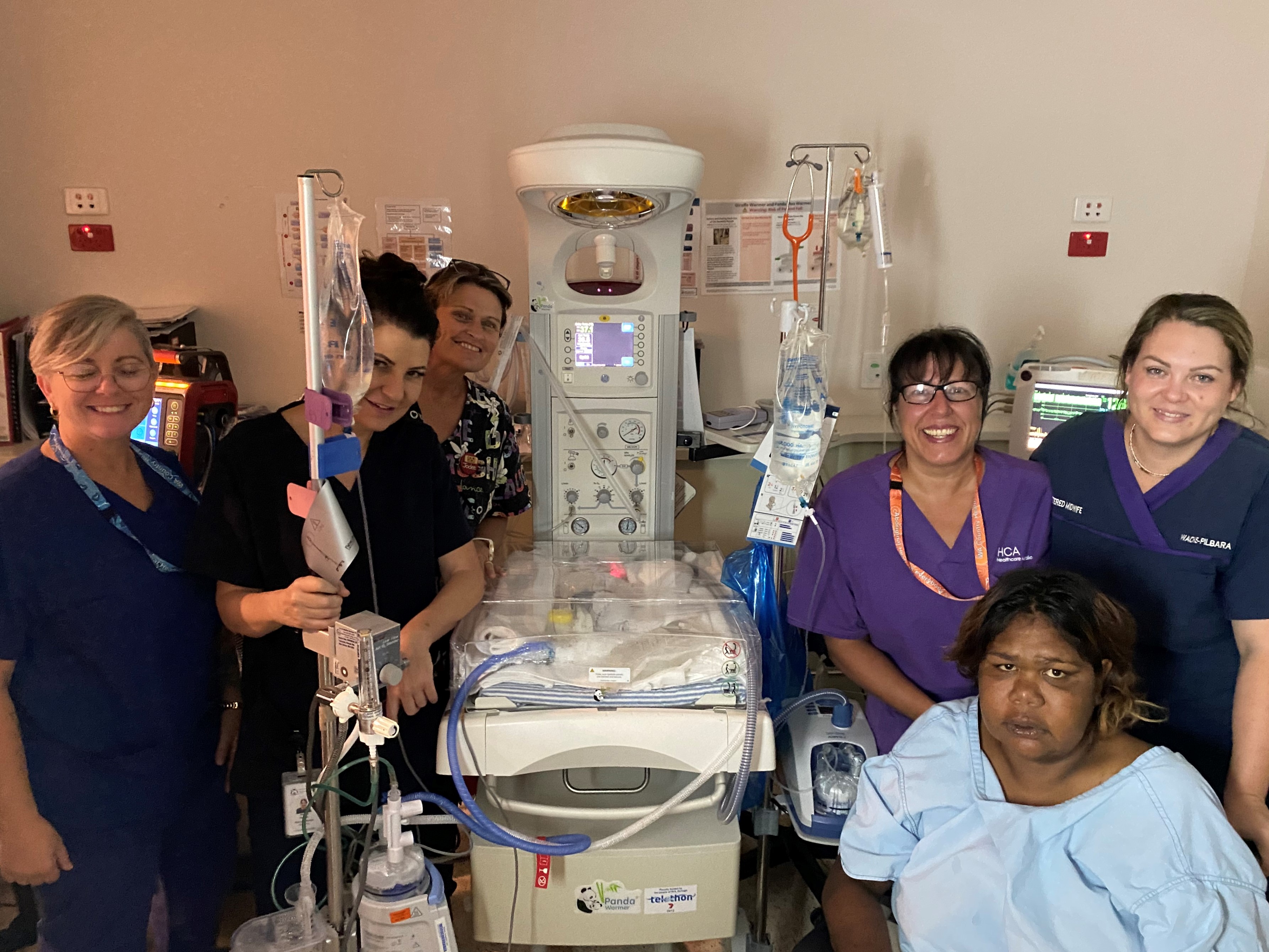 Newborn baby Greyson with Hedland Health Campus staff and Mum Kiley