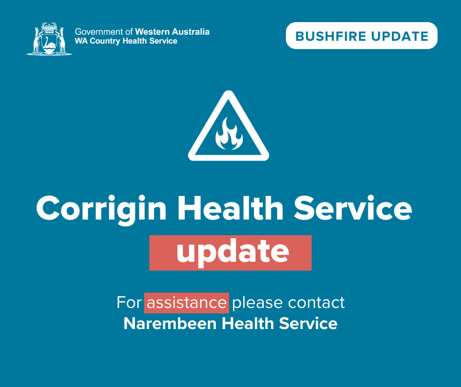 A pictographic tile that says Corrigin Health Service update