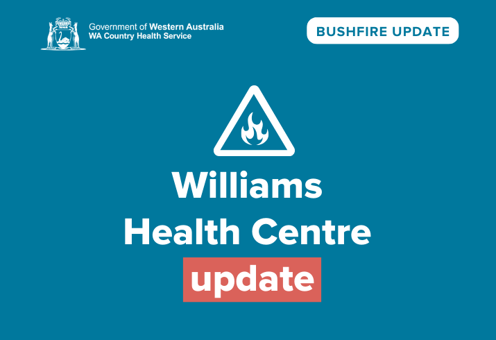 Blue square saying Williams Health Centre update
