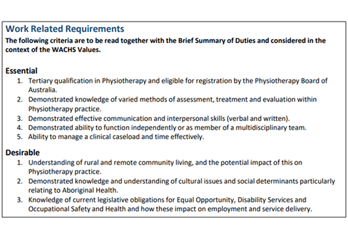 Screenshot image of selection criteria example on job description forms. 